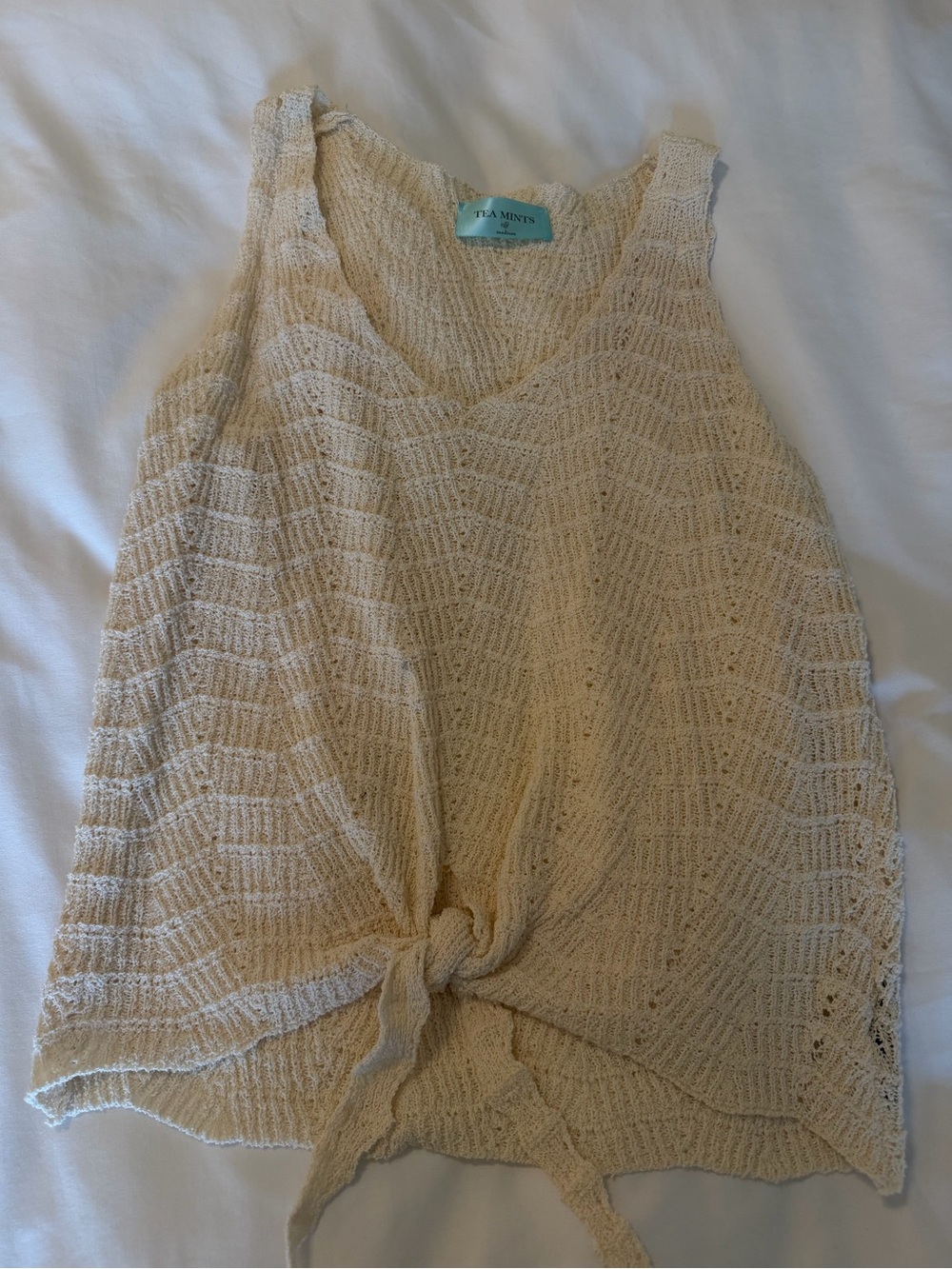 Tea Mints Cream Knit Tie-Front Tank
